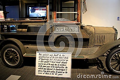 Historic Peanut wagon, from Cambridge New York, on display at Saratoga Automobile Museum,2015 Editorial Stock Photo