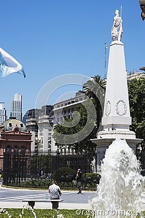 Historic Plaza de Mayo with its water fountain pyramid and government house-Pink House,Buenos Aires Argentina Editorial Stock Photo