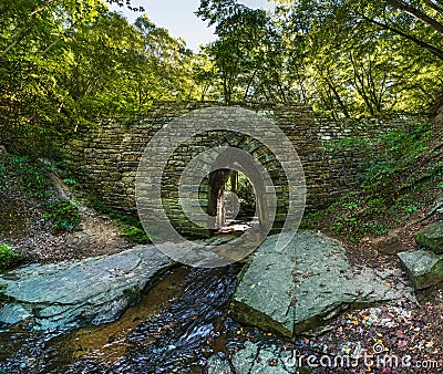 Historic Poinsett Bridge made of Stone near Greenville South Car Stock Photo