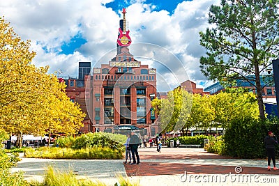 Historic power plant on Pratt Street in downtown Baltimore and Hard Rock cafe Editorial Stock Photo