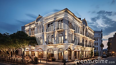 historic property hotel building Cartoon Illustration