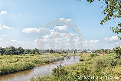 Railroad bridge over the Sabie River at Skukuza Stock Photo