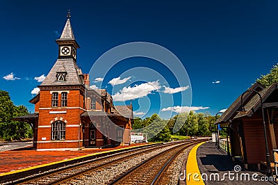 Historic railroad station, along the train tracks in Point of R Stock Photo