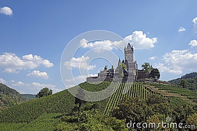 Historic Reichsburg castle in the city of Cochem in the Mosel region of Germany Stock Photo