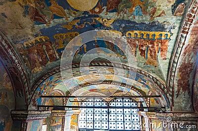 Historic religious fresco paintings on ceiling of the Church Elijah the Prophet Stock Photo