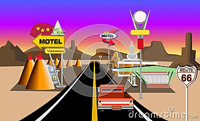 Historic route 66 Cartoon Illustration