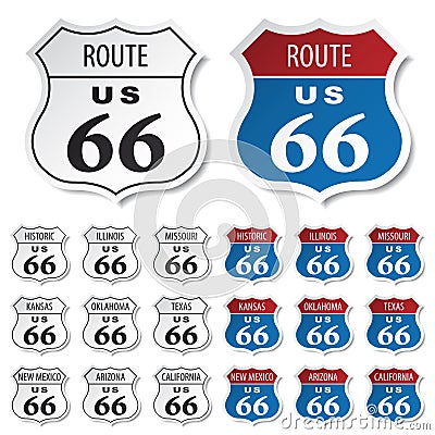 Historic route 66 stickers Vector Illustration