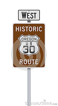 Historic Route Oregon 30 road sign Cartoon Illustration