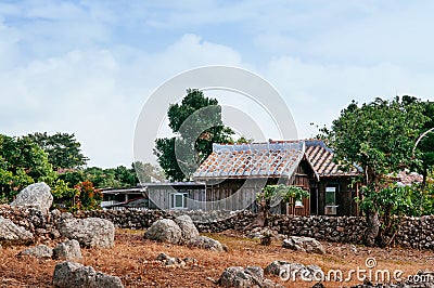 Historic Ryukyu village in Taketomi, Okinawa, Japan Stock Photo