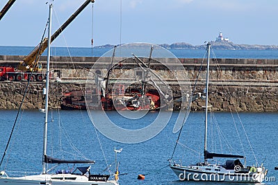 The historic sail ship Zebu sinking off Welsh coast Editorial Stock Photo