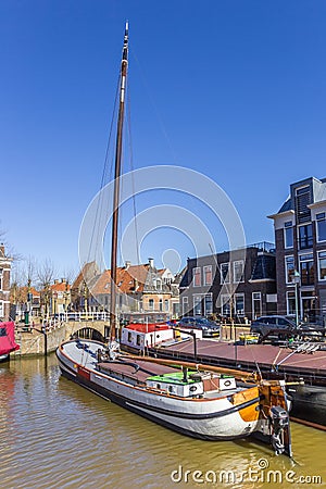 Historic sailing ship in the center of Harlingen Editorial Stock Photo