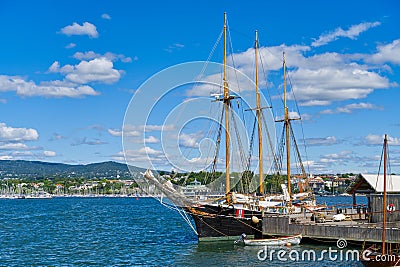 Historic sailing ship in Oslo, Norway Europe tied Editorial Stock Photo