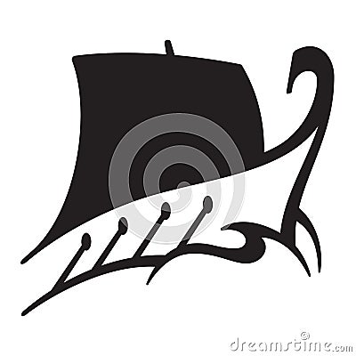 Historic ship vector logo or icon design with oars and sail. Vector Illustration