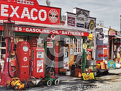 Historic shops and workshops at the Burkes Pass village on the South Island of New Zealand Editorial Stock Photo