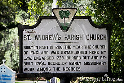 Historic sign for St. Andrew's Parish Church Editorial Stock Photo