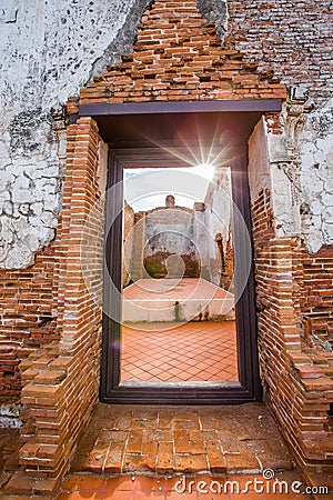 Historic site of Thai Temple, Wat Yai Chom Prasat - Samut Sakhon, Thailand Stock Photo