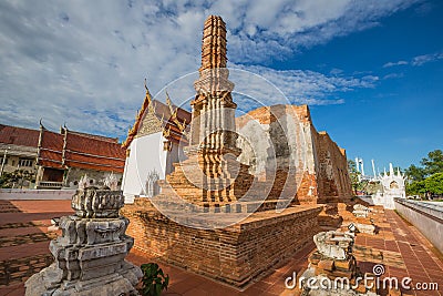 Historic site of Thai Temple, Wat Yai Chom Prasat - Samut Sakhon, Thailand Stock Photo