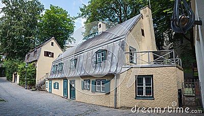 Historic small house at munich district Haidhausen, architectural monument Stock Photo
