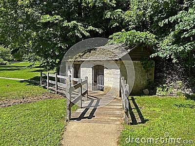 1800 Historic Spring House in Spring Mill State Park Stock Photo