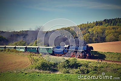 Historic steam train. Specially launched Czech old steam train trips and for traveling around the Czech Republic. Stock Photo