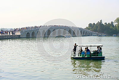 Historic stone bridge over lake Editorial Stock Photo