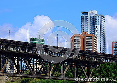 Historic streetcar ride in Edmonton, Alberta, Canada Stock Photo