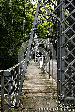 Historic Suspension Bridge - Mill Creek Park, Youngstown, Ohio Stock Photo