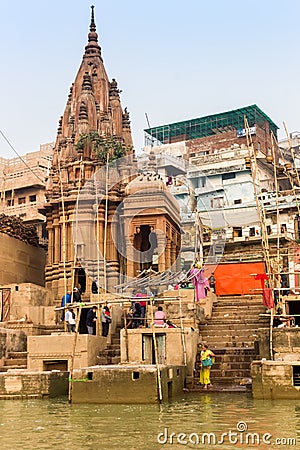 Historic temple at the river Ganges in Varanasi Editorial Stock Photo
