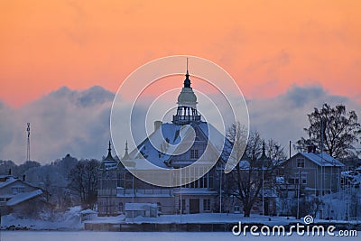 Historic timber mansion on Valkosaari island Editorial Stock Photo