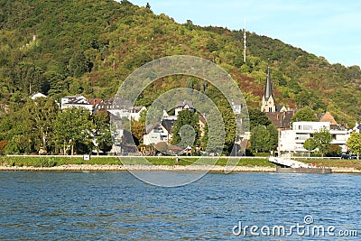 Historic town along the Rhine River in Germany Editorial Stock Photo