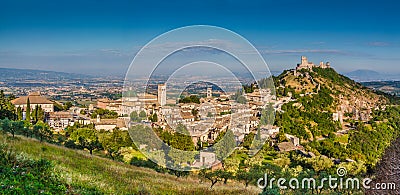 Historic town of Assisi in morning light, Umbria, Italy Stock Photo