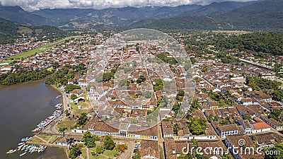 Aerial view to historic town Paraty and harbor, Unesco World Stock Photo