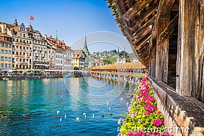 Historic town of Lucerne with Chapel Bridge, Switzerland Stock Photo