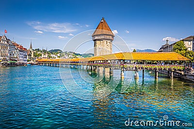 Historic town of Lucerne with famous Chapel Bridge, Switzerland Stock Photo