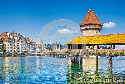 Historic town of Lucerne with famous Chapel Bridge, Switzerland Stock Photo