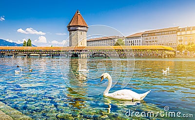Historic town of Lucerne with famous Chapel Bridge, Switzerland Stock Photo