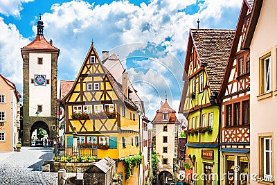 Historic town of Rothenburg ob der Tauber, Bavaria, Germany Stock Photo