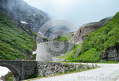 Serpentines of historic tremola street at Gotthard pass, Switzerland Stock Photo