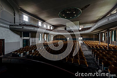 Historic Two Tier Theater & Curved Balcony - Abandoned Theater Stock Photo