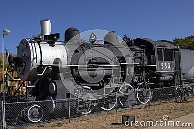 A Historic Union Pacific locomotive in Rawlins, WY Stock Photo
