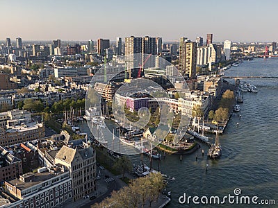 Historic Veerhaven with sail boats in Rotterdam harbour next to the maas river Stock Photo