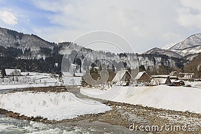 Historic Villages of Shirakawa-go in a snowy day Editorial Stock Photo
