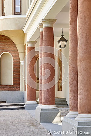 Historic Vista Alegre garden palace. Pasage and columns. Madrid, Spain Stock Photo