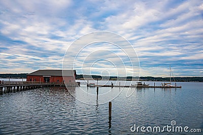 Historic Wharf of Seaside Town of Coupeville on Whidbey I Editorial Stock Photo