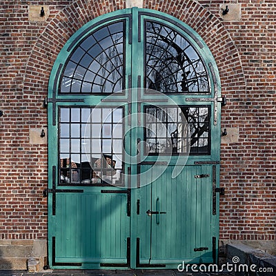 Historic window in locomotive shed, enginehouse with old bricks, Lockschuppen, Erkrath-Hochdahl near Dusseldorf, Germany Stock Photo