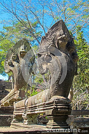 Naga statue in Khmer and Siam ancient historical ruins of city temple like Angkor Wat Editorial Stock Photo