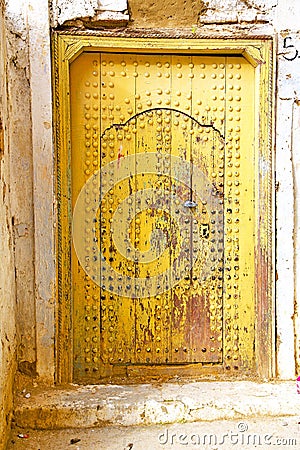 Historical in antique building door yellow Stock Photo