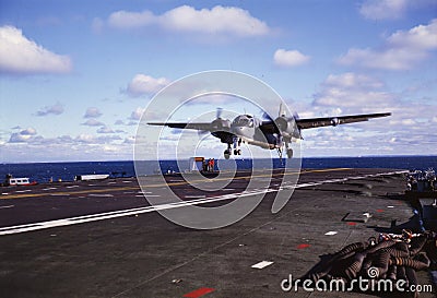 ara, aircraft carrier, 25 de mayo, argentine navy, year 1982 malvinas war, falklands, jet aircraft ,Grumman S-2 Stock Photo