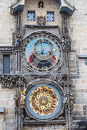 Historical astronomical sun clock - Orloj in old town Prague Stock Photo