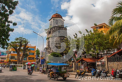 Historical Bell Tower Made of Coral Stones - Dumaguete City, Negros Oriental, Philippines Editorial Stock Photo